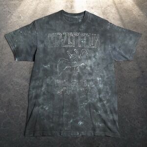 Led Zeppelin 1977 US Tour Graphic Tee Acid Wash Black Grey Retro Size Medium